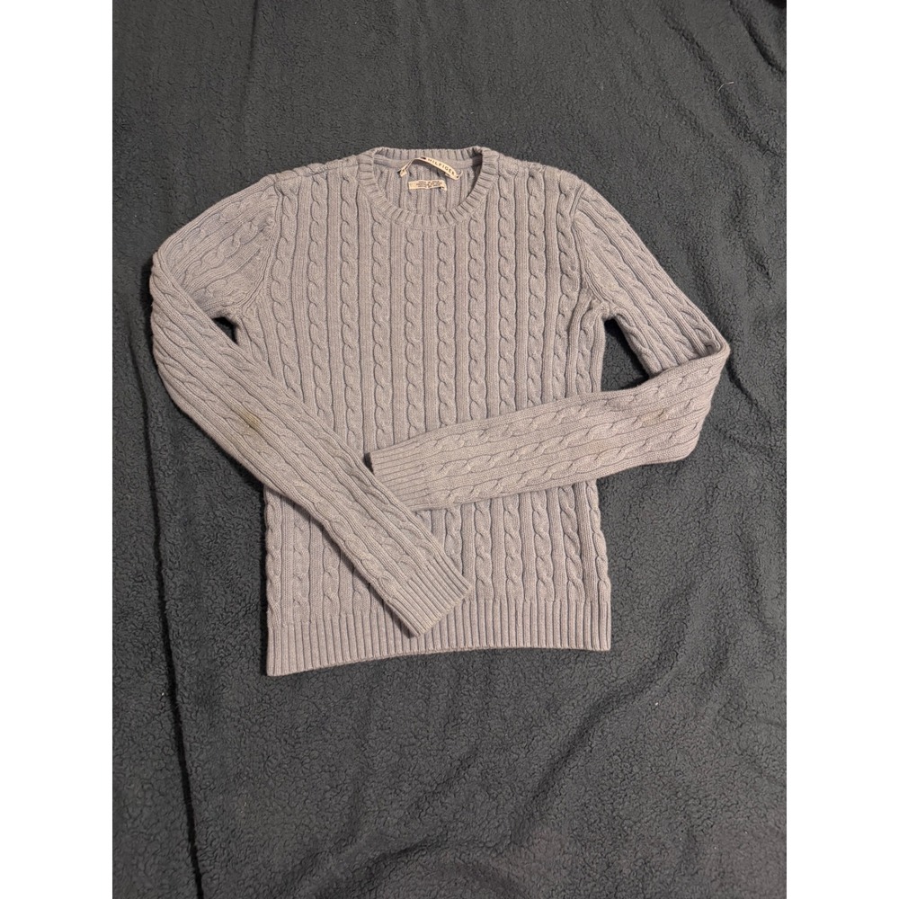Tommy Hilfiger Womens Cable Knit Sweater Blue Crew Neck Long Sleeve Preppy S